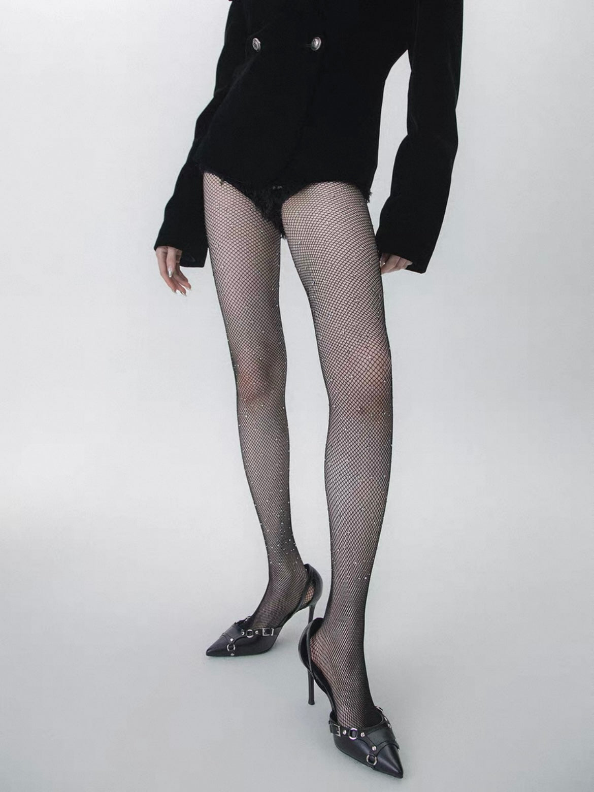 Black Crystal-embellished Fishnet Stocking