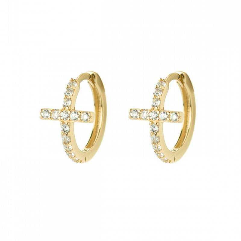 Diamond-encrusted Cross Earring