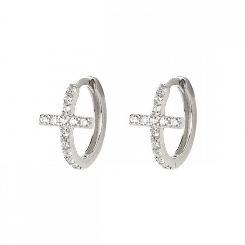 Diamond-encrusted Cross Earring