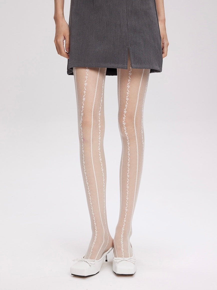 Elegant Jacquard Vertical-striped Stocking