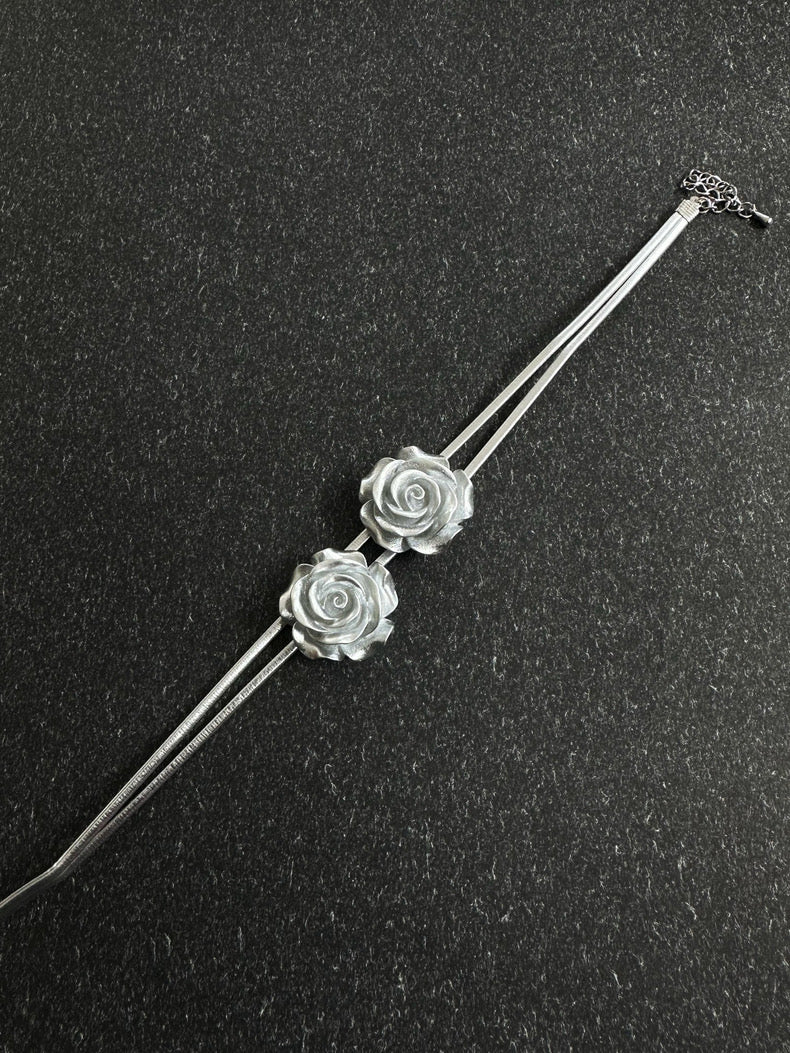 Romantic Silver Rose Double - Layered Necklace