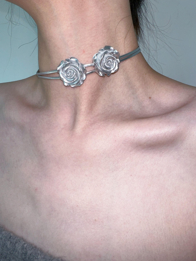 Romantic Silver Rose Double - Layered Necklace