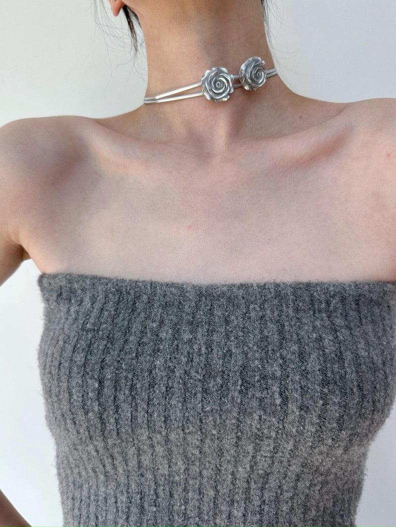 Romantic Silver Rose Double - Layered Necklace