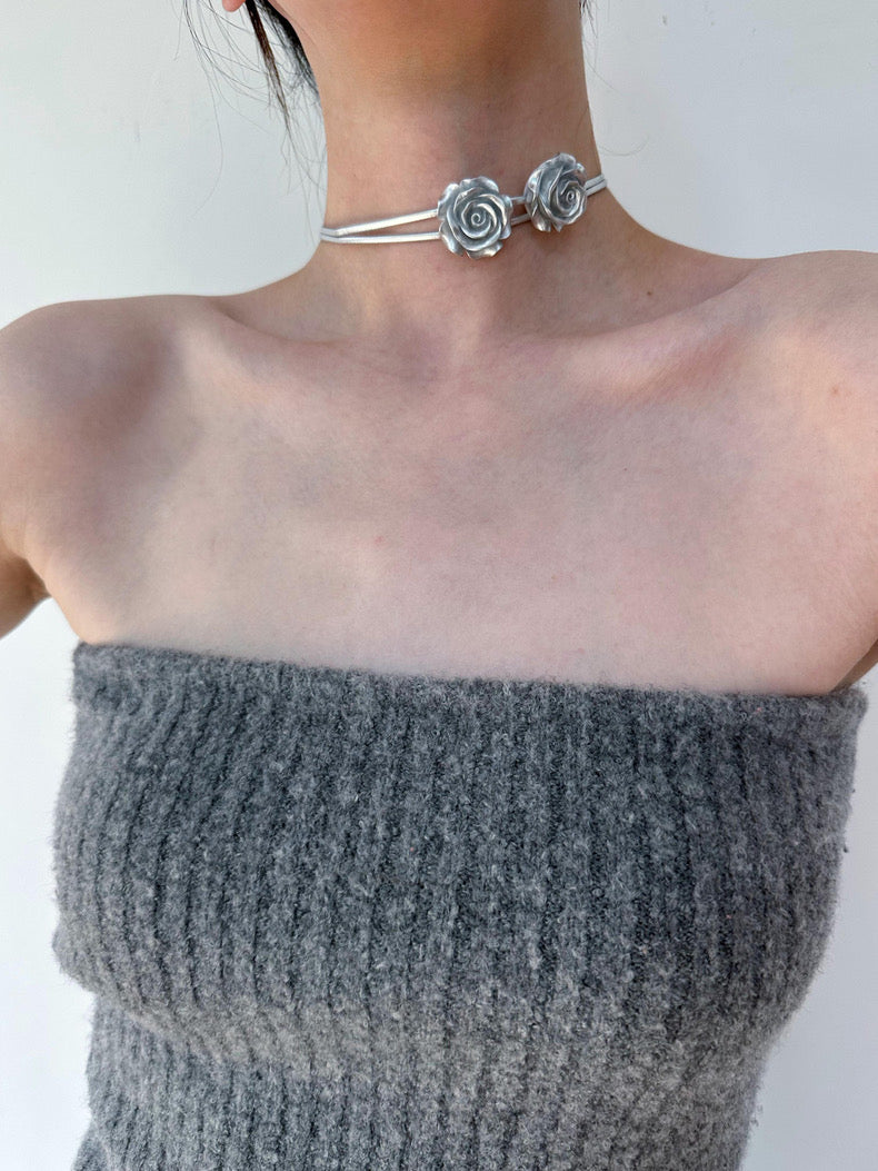 Romantic Silver Rose Double - Layered Necklace