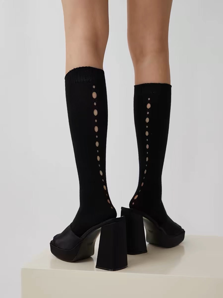 Vertical Striped Perforated Sock